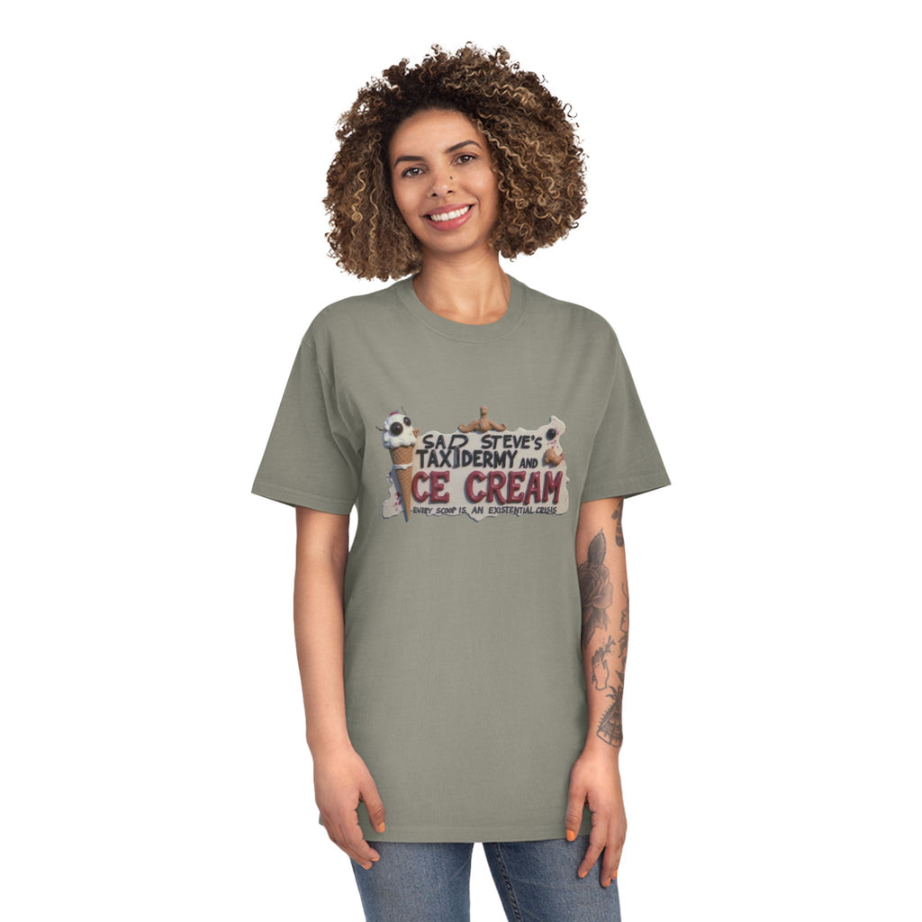 Unisex Faded Shirt - Sad Steve's Taxidermy & Ice Cream Design – Perfect for Quirky Gifts & Casual Wear
