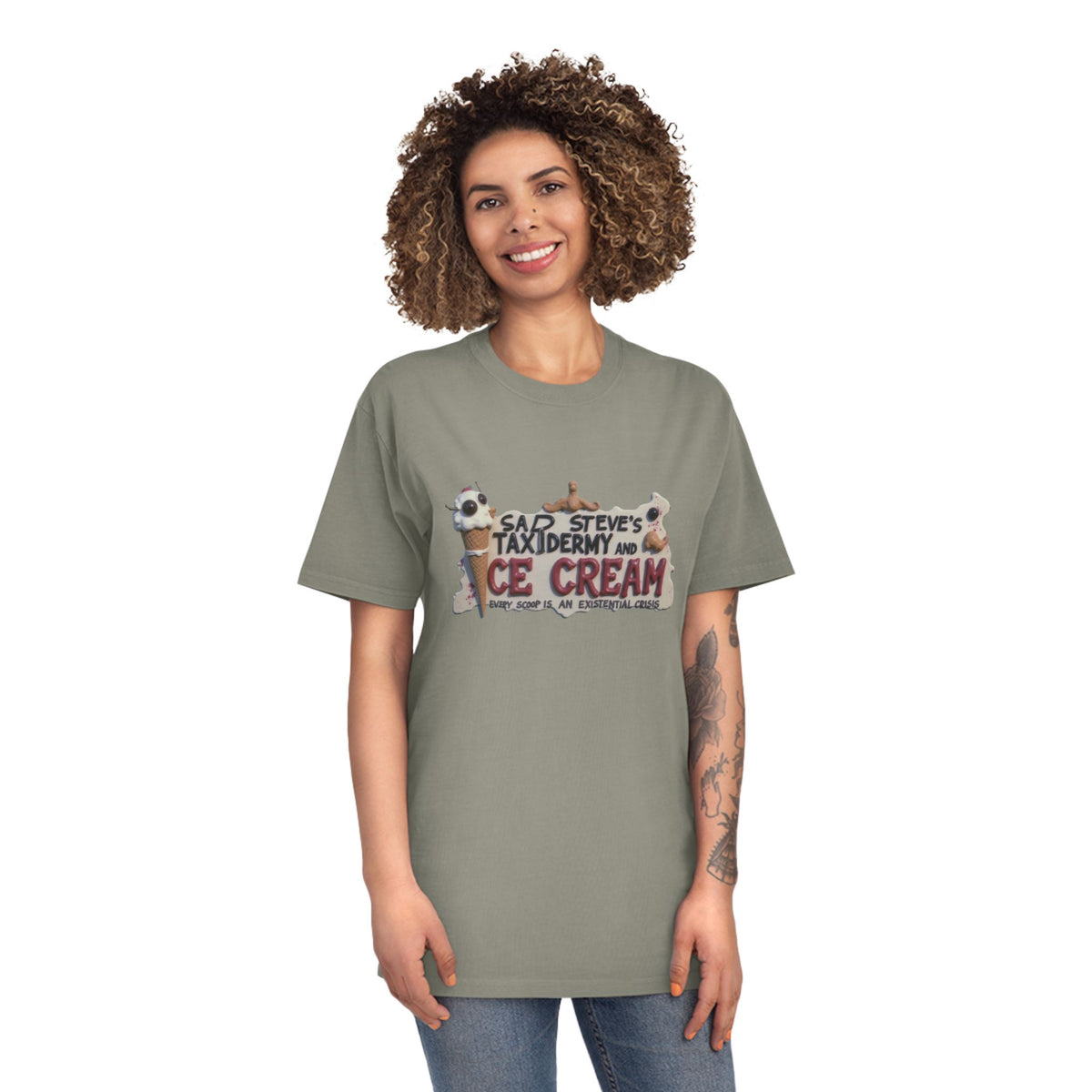 Unisex Faded Shirt - Sad Steve's Taxidermy & Ice Cream Design – Perfect for Quirky Gifts & Casual Wear