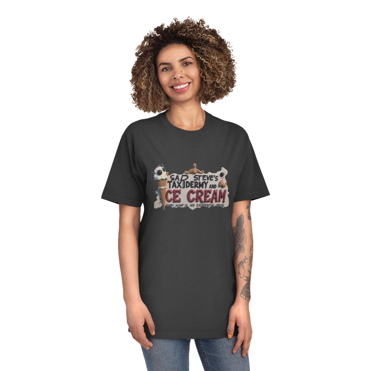 Unisex Faded Shirt - Sad Steve's Taxidermy & Ice Cream Design – Perfect for Quirky Gifts & Casual Wear