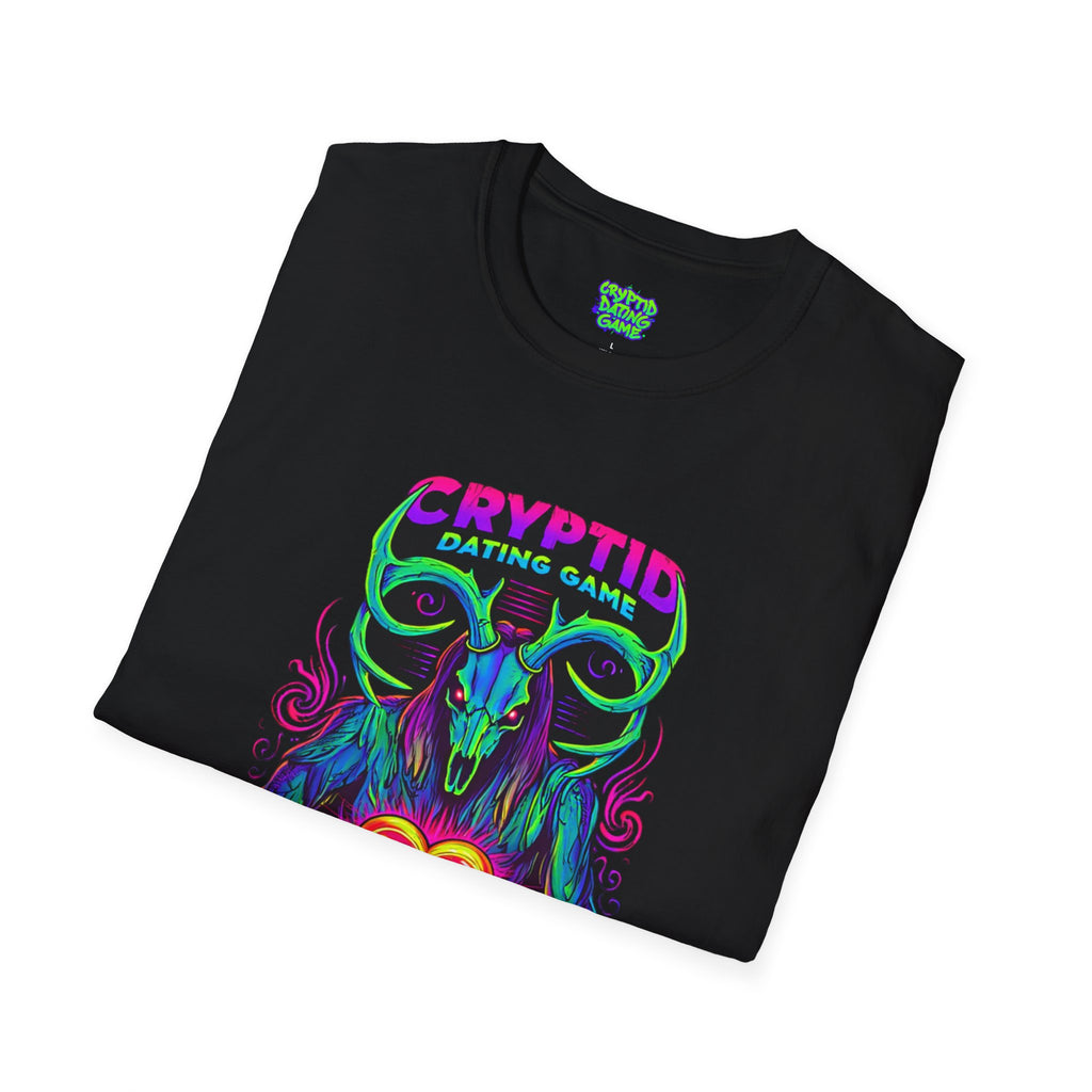 Cryptid Dating Game T-Shirt — "Love Knows No Bounds" Neon Skull Design
