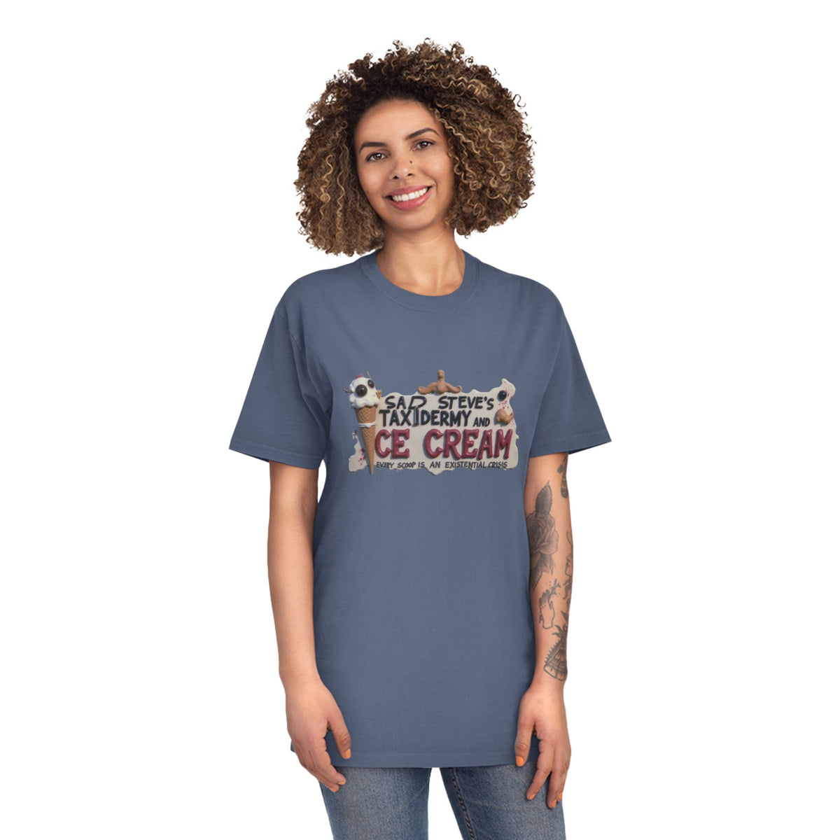 Unisex Faded Shirt - Sad Steve's Taxidermy & Ice Cream Design – Perfect for Quirky Gifts & Casual Wear