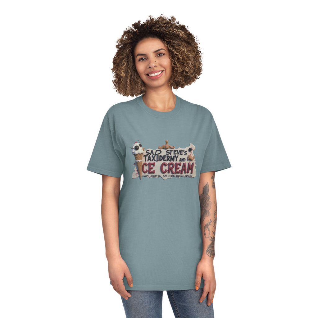 Unisex Faded Shirt - Sad Steve's Taxidermy & Ice Cream Design – Perfect for Quirky Gifts & Casual Wear