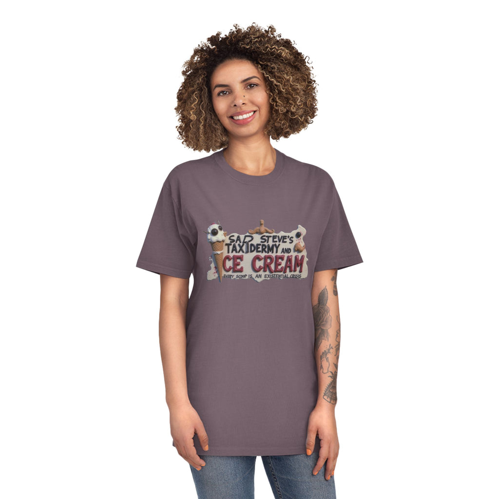 Unisex Faded Shirt - Sad Steve's Taxidermy & Ice Cream Design – Perfect for Quirky Gifts & Casual Wear