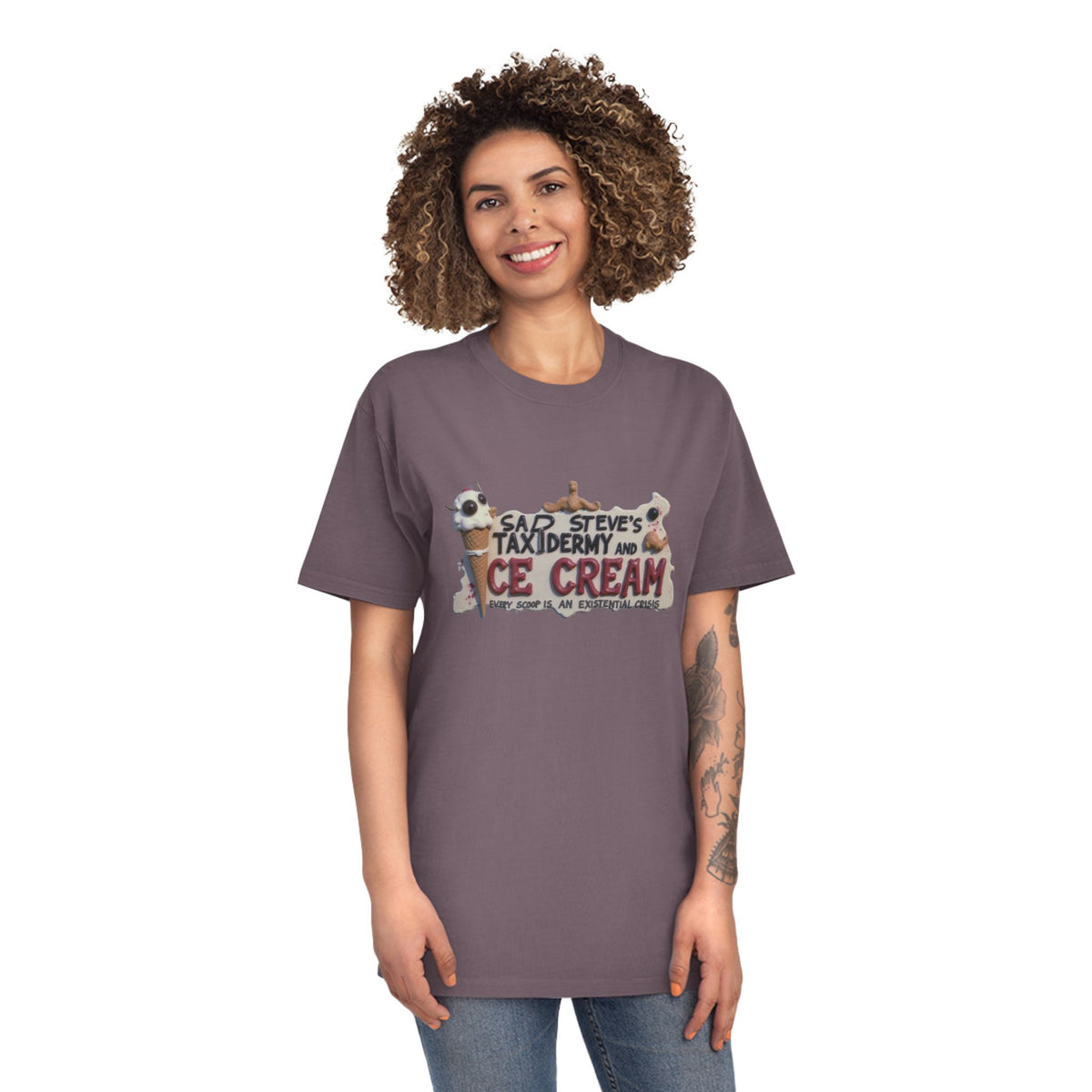 Unisex Faded Shirt - Sad Steve's Taxidermy & Ice Cream Design – Perfect for Quirky Gifts & Casual Wear