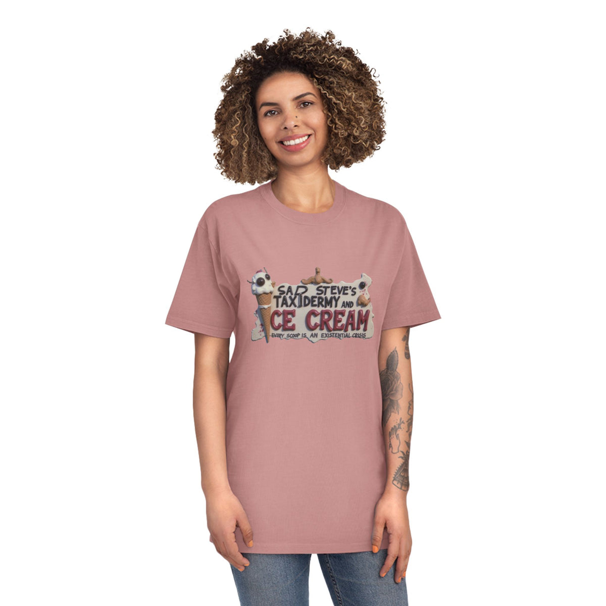 Unisex Faded Shirt - Sad Steve's Taxidermy & Ice Cream Design – Perfect for Quirky Gifts & Casual Wear