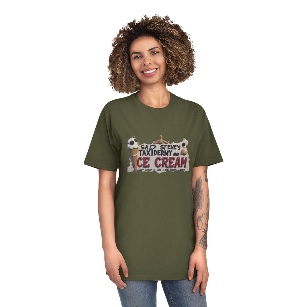Unisex Faded Shirt - Sad Steve's Taxidermy & Ice Cream Design – Perfect for Quirky Gifts & Casual Wear