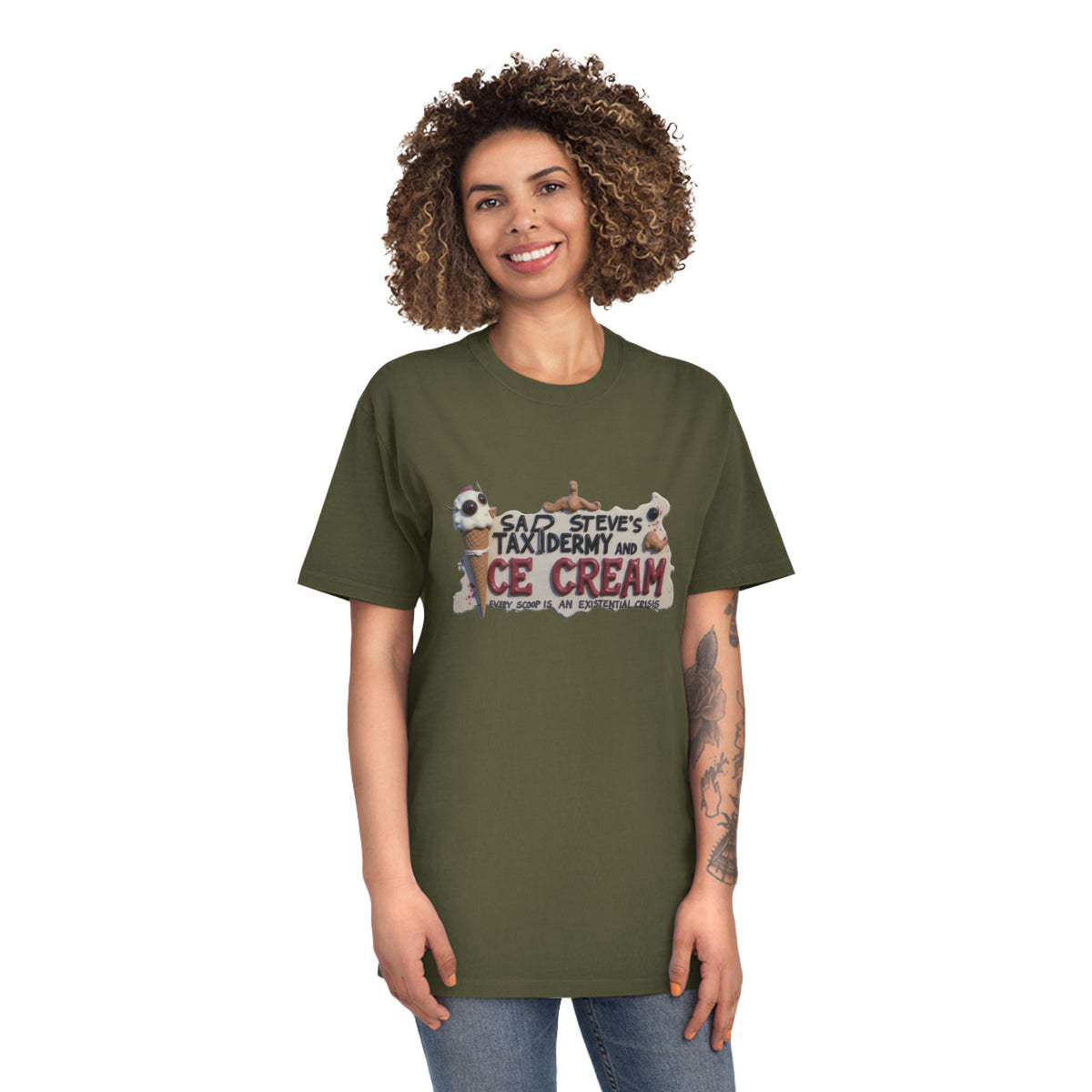 Unisex Faded Shirt - Sad Steve's Taxidermy & Ice Cream Design – Perfect for Quirky Gifts & Casual Wear