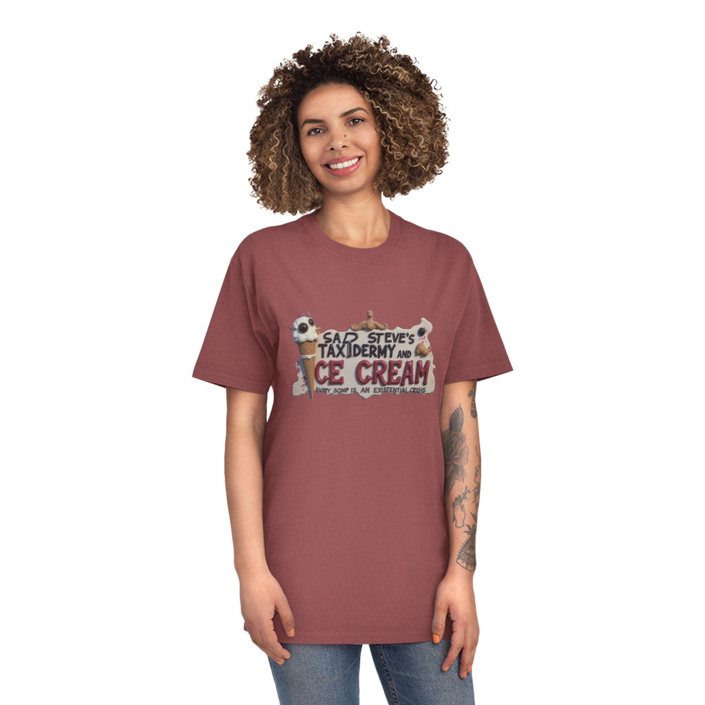 Unisex Faded Shirt - Sad Steve's Taxidermy & Ice Cream Design – Perfect for Quirky Gifts & Casual Wear