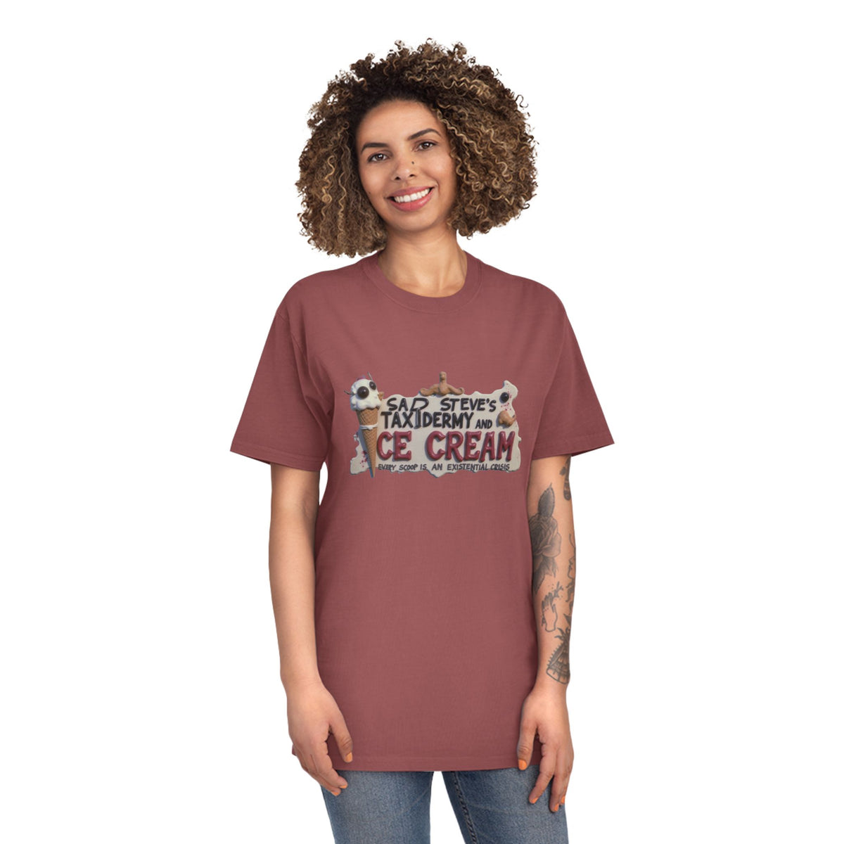 Unisex Faded Shirt - Sad Steve's Taxidermy & Ice Cream Design – Perfect for Quirky Gifts & Casual Wear