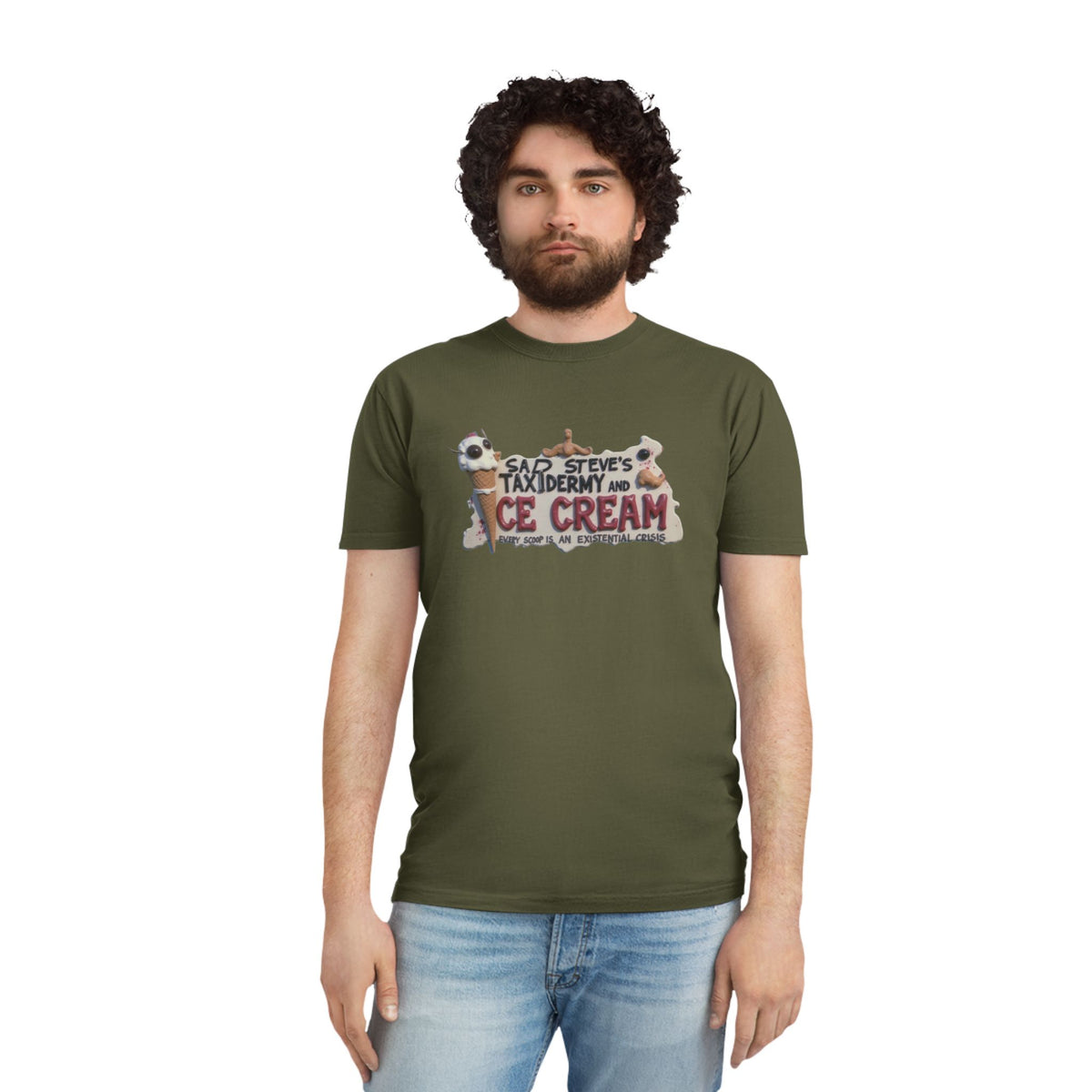 Unisex Faded Shirt - Sad Steve's Taxidermy & Ice Cream Design – Perfect for Quirky Gifts & Casual Wear